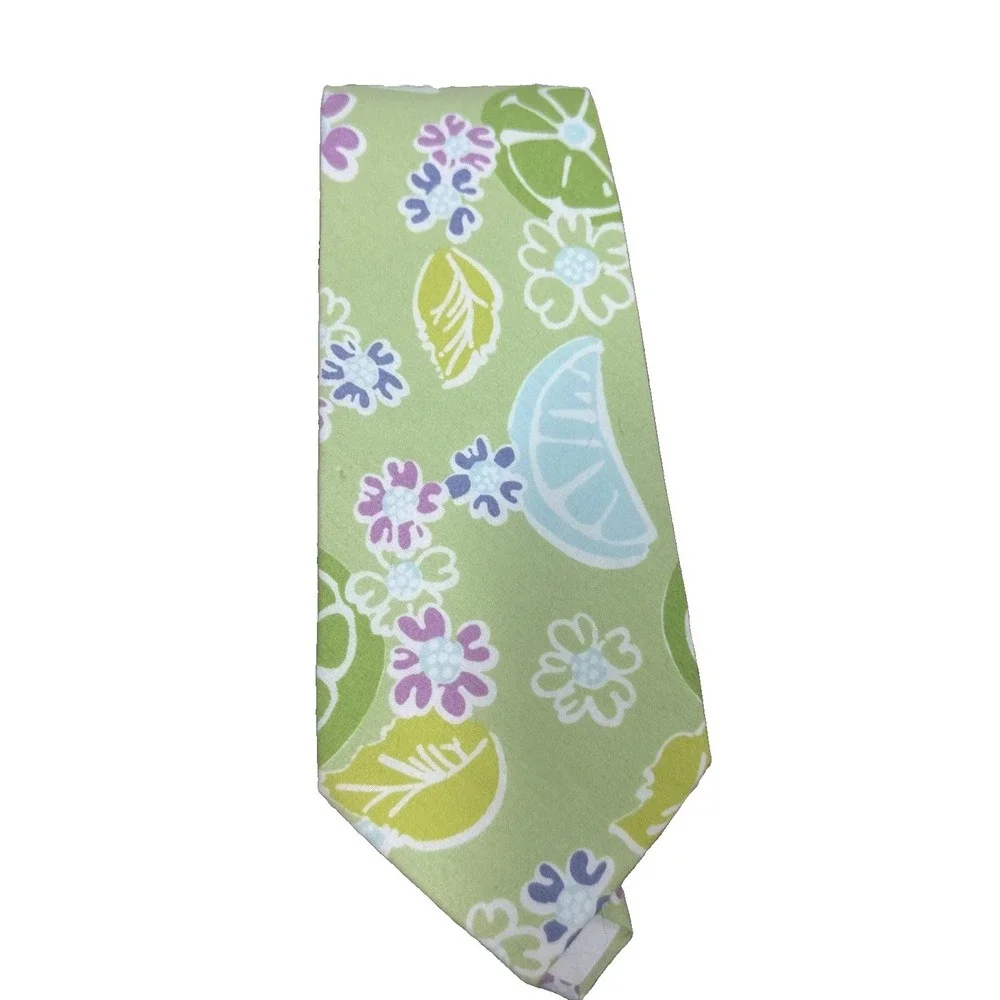 Lilly Pulitzer VTG Y2K Mens Necktie Citrus Lemon Lime Twist Palm Beach Resort